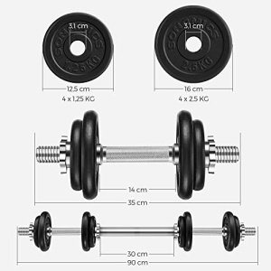 Σετ ρυθμιζόμενων αλτήρων 2 x 10 kg, Songmics, Μαύρο, 35x16x16 cm - Img 5