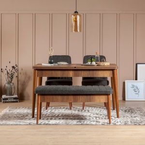Σετ τραπέζι και καρέκλες Vina 1053-Ανθρακί, Walnut