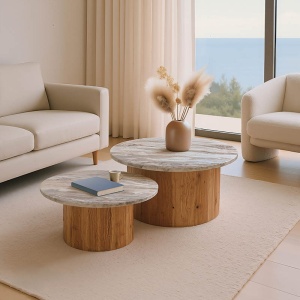 Σετ τραπεζάκια σαλονιού 2 τεμ. Sergy boho Natural 90x90x40 cm