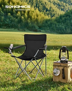 Σετ 2 πτυσσόμενες καρέκλες camping, Songmics, Μαύρο, 84x52x81 cm
