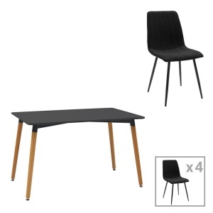 Σετ 5 τραπέζι και καρέκλες Natali-Noor Μαύρο 120x80x86 cm