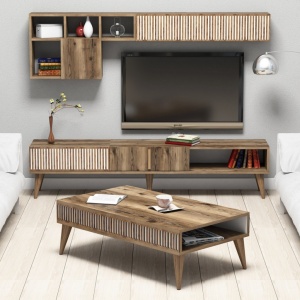 Σετ Comoda TV και τραπεζάκι σαλονιού σαλονιού Milan Walnut