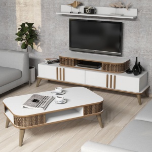 Σετ Comoda TV και τραπεζάκι σαλονιού σαλονιού Eylül Λευκό - Img 2