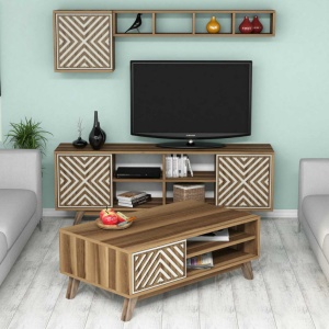 Σετ Comoda TV και τραπεζάκι σαλονιού σαλονιού İnci Walnut-Cream - Img 2