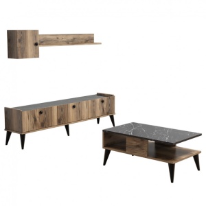 Σετ Comoda TV και τραπεζάκι σαλονιού σαλονιού Lidya1 Walnut-Marble - Img 4