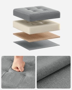 Σκαμπό Μπαούλο Αποθήκευσης Γκρι Songmics 30x30x30 cm - Img 4