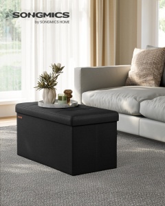 Σκαμπό Μπαούλο Αποθήκευσης Μαύρο Songmics 76x38x38 cm