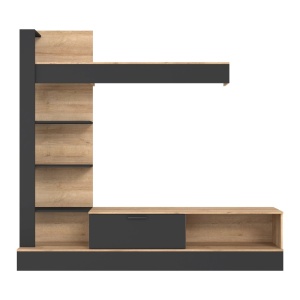 Σύνθεση TV Dranko, Μαύρο-Δρυς, Μελαμίνη, 205x41.5x192 cm - Img 3