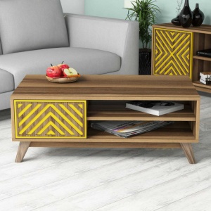 Τραπεζάκι σαλονιού İnci - Walnut, Yellow