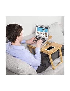 Τραπεζάκι laptop, Songmics, Φυσικό, LLD01N, μπαμπού, 34 x 65 x 29 cm - Img 2