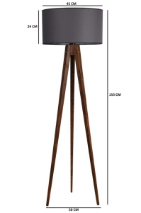 Φωτιστικό Δαπέδου Tripod Ceviz Lambader Silindir Koyu Γκρι Abajurlu Γκρι/Καρυδί - Img 4