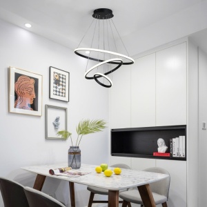 Φωτιστικό οροφής LED, Rings, Μαύρο, 60x60x100 cm - Img 2