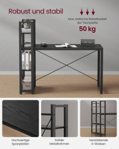 Birou Vasagle Negru 137.2x60x118.7 cm - Img 6