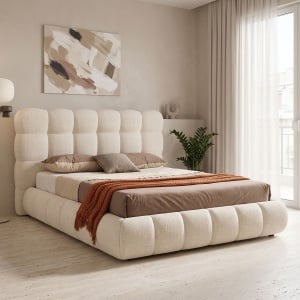 Cadru de pat dublu cu spatiu de depozitare Abena, Bej, 224x184x108 cm