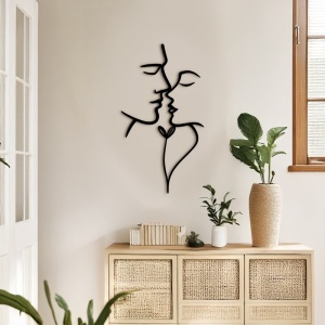 Decoratiune de perete din metal, Lovia, Negru, 0.2x28x50 cm - Img 2