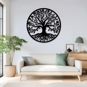 Decoratiune de perete din metal, Treelife, Negru, 0.2x80x80 cm - Img 2
