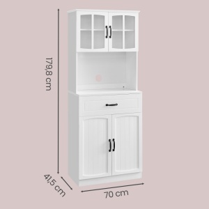 Dulap bucatarie cu vitrina, Helan-old, Vasagle, Alb, 73x41.5x179.8 cm - Img 2