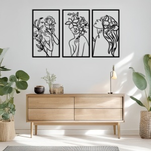 Set 3 bucati Decoratiune de perete din metal, Witho, Negru, 0.2x30x50 cm - Img 2