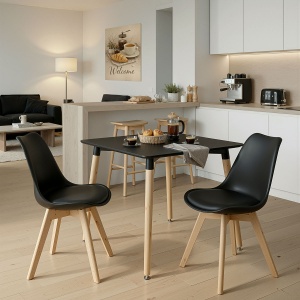 Set 3 bucati masa si scaune dining, Gaston Natali, Negru, 70x70x75 cm
