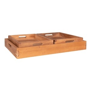 Set 3 piese Tavi decorative Faro, Teak, 39x29x5 cm - Img 2