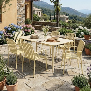 Set 7 masa si scaune gradina, Heven Vista, Champagne, 80x150x72 cm