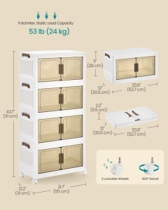 Set de Cutii de Depozitare Dennys, Alb, 55x31x111 cm - Img 6