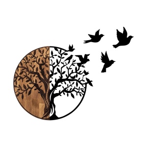 Διακοσμητικό Τοίχου από Ξύλο και Μέταλλο Tree And Birds, Μαύρο, 92x3x71 cm - Img 4