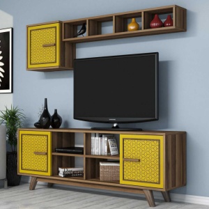 Έπιπλο TV Ayla-Walnut, Yellow - Img 3