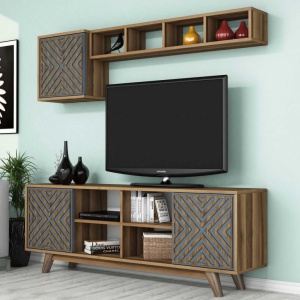 Έπιπλο TV İnci-Walnut, Blue - Img 3
