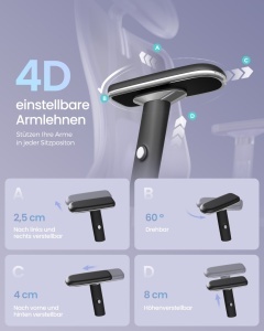 Καρέκλα γραφείου Songmics Μαύρο 70x70x136 cm - Img 5