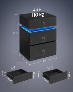 Κομοδίνο με LED Vasagle Μαύρο 40x35x55 cm - Img 3