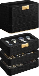 Κουτί αποθήκευσης ρολογιών Songmics Μαύρο 27.2x16.8x20.5 cm