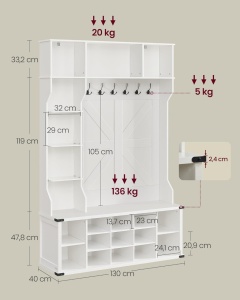 Κρεμάστρα Λευκή Vasagle 40x130x200 cm - Img 3