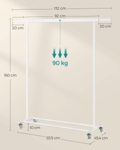 Κρεμάστρα με Ρόδες Songmics Λευκό 134x45.4x160 cm - Img 5