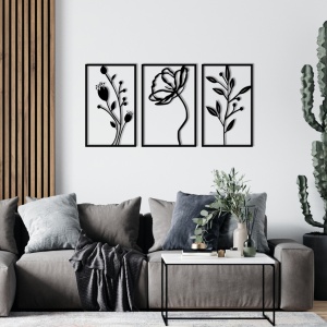Μεταλλικός πίνακας Flowers Μαύρο 70x39 cm
