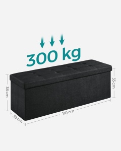 Μπαούλο Αποθήκευσης Μαύρο Songmics 38 x 110 x 38 cm - Img 4