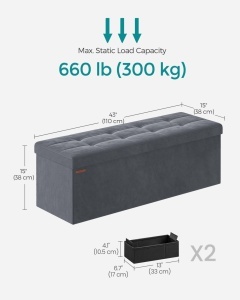 Μπαούλο Αποθήκευσης Songmics Γκρι 110x38x38 cm - Img 5