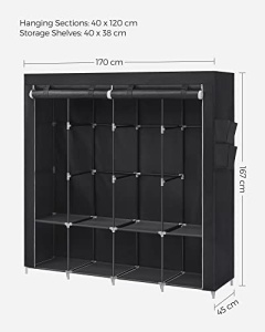 Ντουλάπα Ρούχων, Songmics, Μαύρο, 170x45x167 cm - Img 6