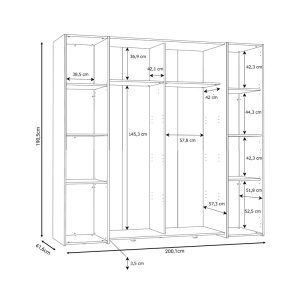 Ντουλάπα Closet 4 Πόρτες sonoma Δρυς Λευκό μελαμίνη 200x61.5x190.5 cm - Img 5