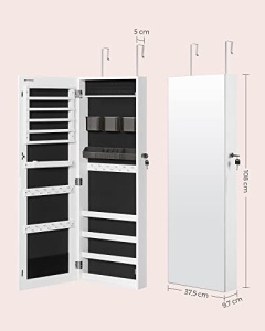 Ντουλάπι κοσμημάτων με καθρέφτη, Songmics, Λευκό, 108x37.5x9.7 cm - Img 7