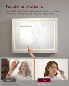 Ντουλάπι Μπάνιου με Καθρέφτη και LED, Tiago, Λευκό, 80x60x16.5 cm - Img 2
