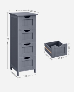 Ντουλάπι Μπάνιου με Συρτάρια Songmics Γκρι 30x30x82 cm - Img 3