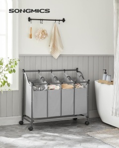 Οργανωτής μπάνιου με ρόδες, Songmics, 4 x 35L, 87.5 x 38.5 x 67 cm, LSF005, Γκρι - Img 2