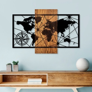 Πίνακας από ξύλο και μέταλλο World Καρυδί 57x84 cm