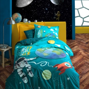 Παιδικά Κλινοσκεπάσματα Little Astronaut Τυρκουάζ (Βαμβάκι 100%)