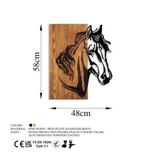 Πίνακας από ξύλο και μέταλλο Horse Καρυδί 48x57 cm - Img 7