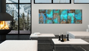 Πίνακας - Metal Mosaic: Blue 150x50 cm - Img 2