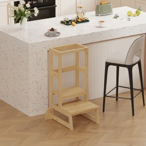 Πύργος εκμάθησης για παιδιά από ξύλο Montessori Chiquel Natural 45.7x51x90 cm