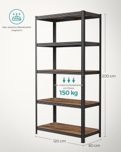 Ραφιέρα αποθήκευσης Songmics Μαύρο 200x120x60 cm - Img 7