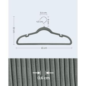 Σετ βελούδινες κρεμάστρες Songmics Γκρι 43x22x0.6 cm - Img 6